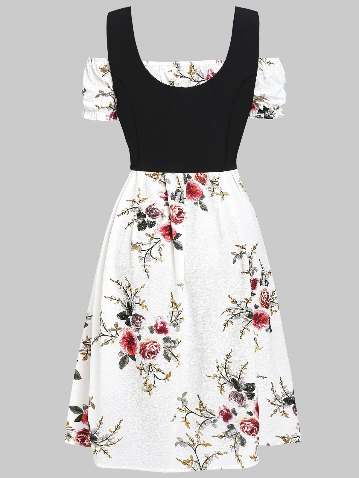 Flower Off Shoulder Dress and Lace-up Waistcoat Set - WHITE S