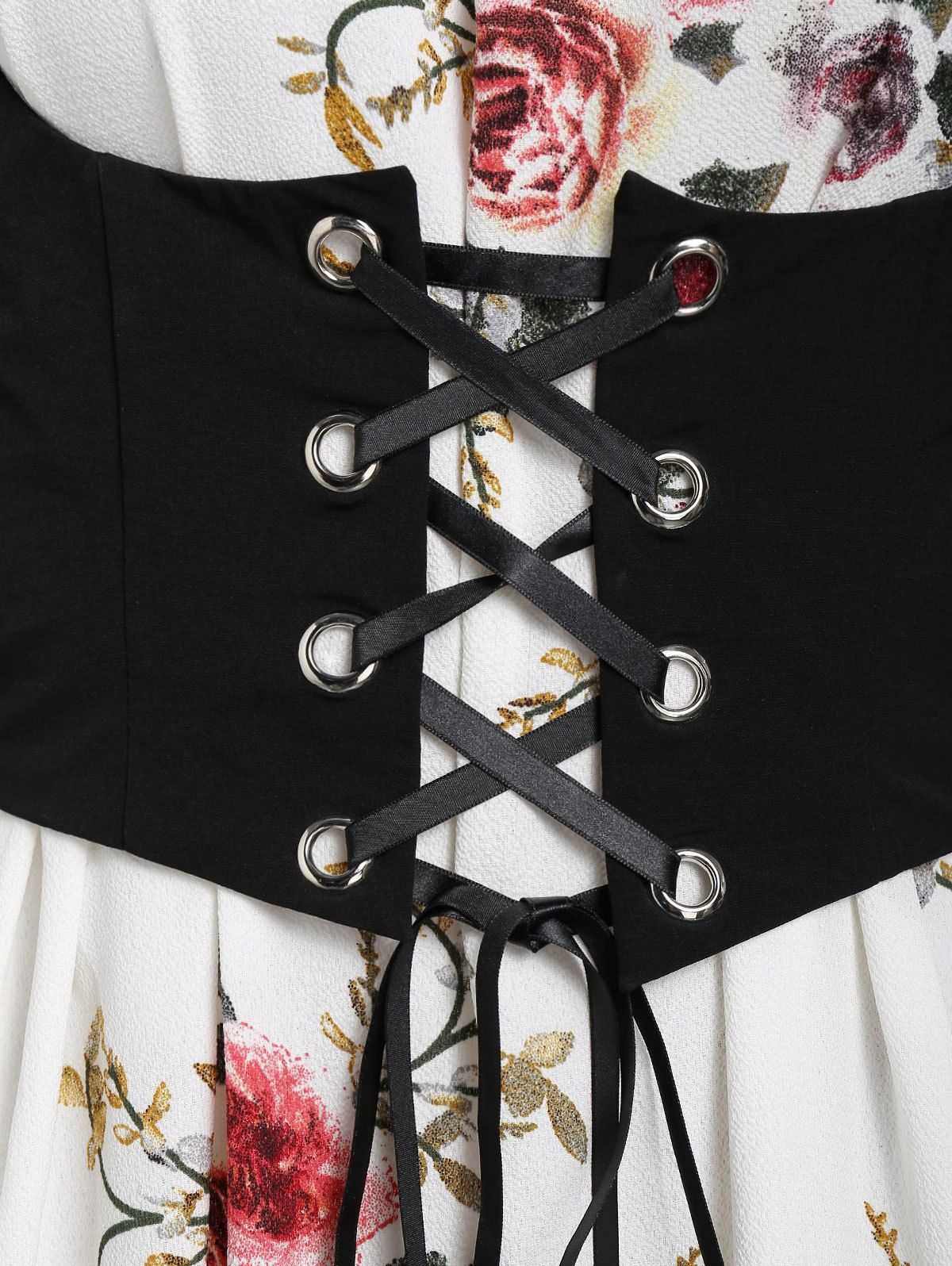 Flower Off Shoulder Dress and Lace-up Waistcoat Set - WHITE S
