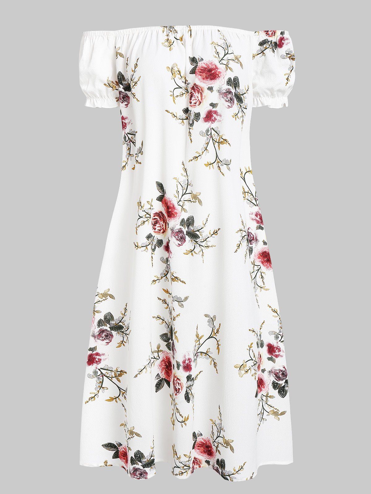 Flower Off Shoulder Dress and Lace-up Waistcoat Set - WHITE S