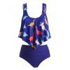 Ensemble de Tankini Superposé Contrasté Dinosaure Imprimé de Grande Taille - Bleu Cobalt L