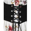 Flower Off Shoulder Dress and Lace-up Waistcoat Set - WHITE S
