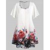 Plus Size Floral Print Overlay Peasant Top - WHITE L