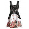 Haut en Dentelle Asymétrique de Grande Taille avec Haut Fleuri à Bretelle Fine - Blanc 2X