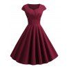 Robe Ajustée et Evasée Vintage à Col en Forme de Cœur Style Rock - Rouge Vineux L