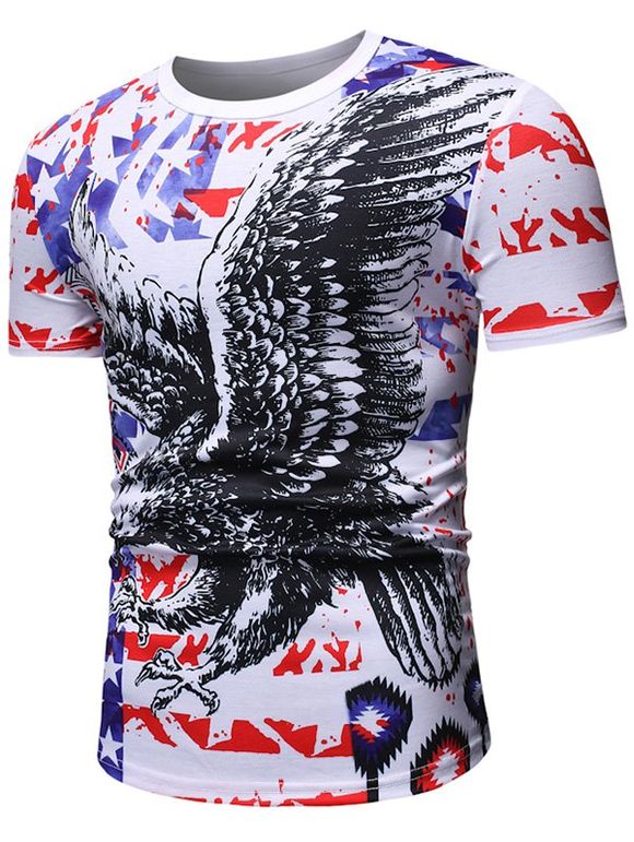 T-shirt Décontracté Motif d'Aigle à Manches Courtes - Blanc 3XL
