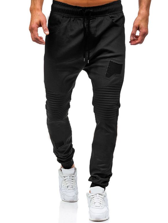 Pantalon de Jogging Décontracté Motif Drapé Design - Noir XS