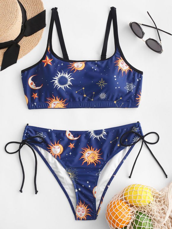Maillot de Bain Bikini Noué Lune Etoile et Soleil - multicolor S
