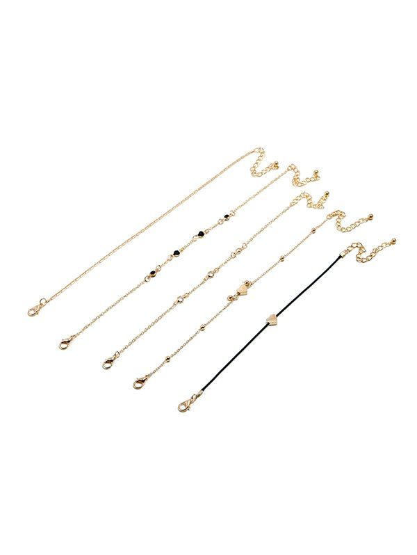 

5Pcs Rhinestone Heart Anklet Set, Gold
