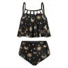 Ensemble de Tankini Lune et Soleil Imprimés de Grande Taille à Volants - Noir 5X