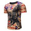 T-shirt Décontracté Motif d'Aigle à Manches Courtes - Orange Rose 3XL