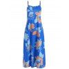 Robe de Vacances Mi-Longue Fendue Fleur à Bretelle - Bleu Lierre XL