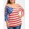 T-shirt Drapeau Américain Imprimé de Grande Taille en Treillis - multicolor A 4X