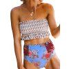 Maillot de Bain Bikini Bandeau Plissé Fleuri à Taille Haute - multicolor L