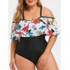 Maillot de Bain Dinosaure Imprimé à Epaule Dénudée de Grande Taille - Blanc L