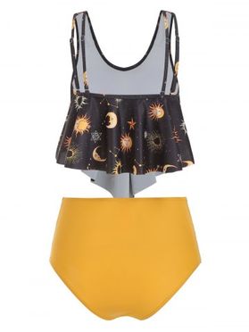 Sun Stars Moon Flounce Runched Tankini Swimsuit