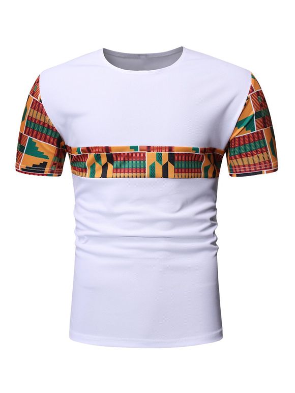 T-shirt Géométrique Imprimé à Manches Courtes - Blanc 2XL