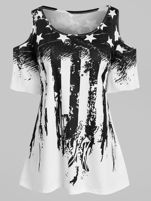 T-shirt Drapeau Américain à Manches Evasées de Grande Taille - Noir 2X