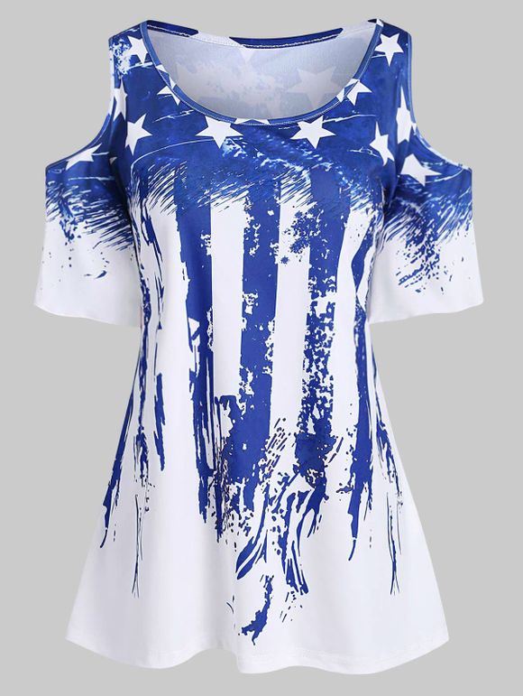 T-shirt Drapeau Américain à Manches Evasées de Grande Taille - Bleu 5X