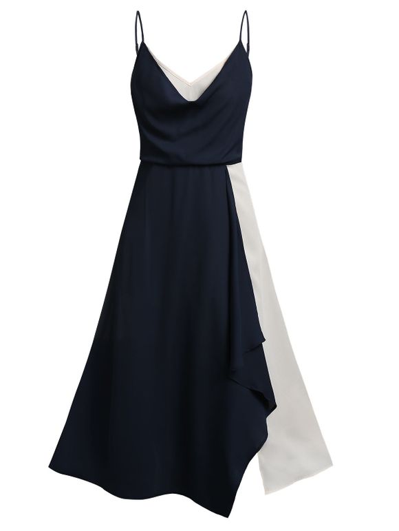 Robe Fendue Contrastée à Bretelle Fine - Ardoise bleue foncée 2XL