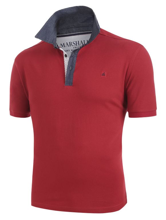 T-shirt Décontracté en Coton à Manches Courtes - Rouge Lave XL