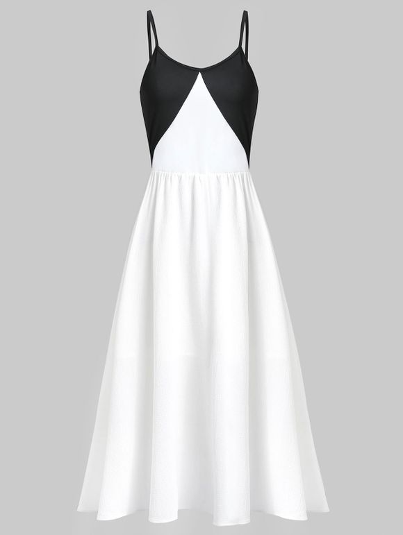 Robe Mi-Longue Bicolore à Bretelle Fine - Blanc 2XL