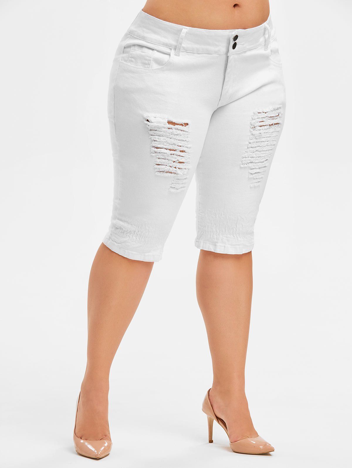 white knee length jeans