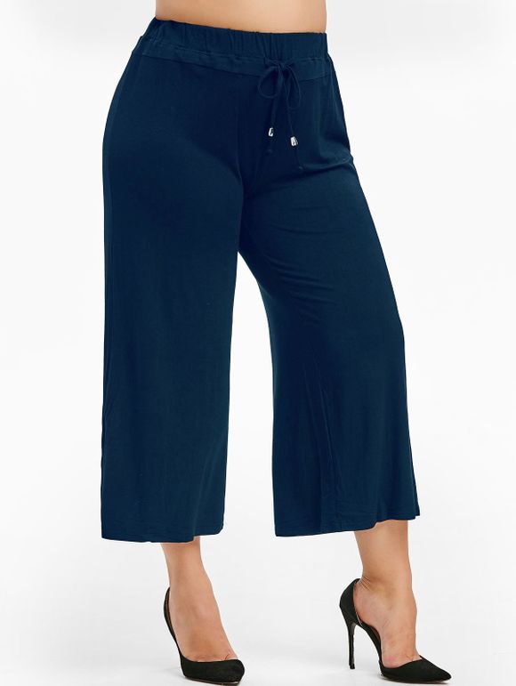 Pantalon Capri à Jambe Large de Grande Taille à Cordon - Bleu Lapis 3X