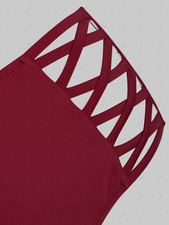 Maillot de Bain Tankini Gainant Découpé à Imprimé Plume en Treillis à Volants de Plage - multicolor L