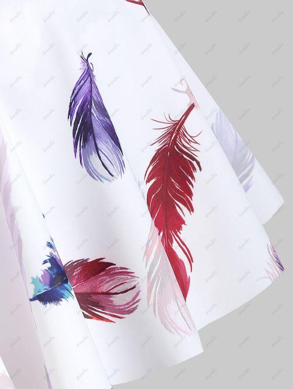 Maillot de Bain Tankini Gainant Découpé à Imprimé Plume en Treillis à Volants de Plage - multicolor L