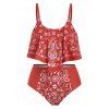 Ensemble de Tankini Paisley Imprimé Superposé de Grande Taille à Volants - Rouge Lave 5X