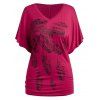 T-shirt Tunique Imprimée de Grande Taille à Col V - Rouge Rose 3X