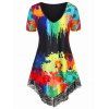 T-shirt Peinture Eclaboussée de Grande Taille - Noir 1X
