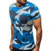 T-shirt Décontracté Camouflage Imprimé Décoré de Poche - Bleu M
