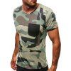 T-shirt Décontracté Camouflage Imprimé Décoré de Poche - Kaki M