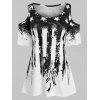 T-shirt Drapeau Américain à Manches Evasées de Grande Taille - Noir 5X