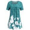 T-shirt Teinté Imprimé de Grande Taille - Turquoise Moyenne 3X