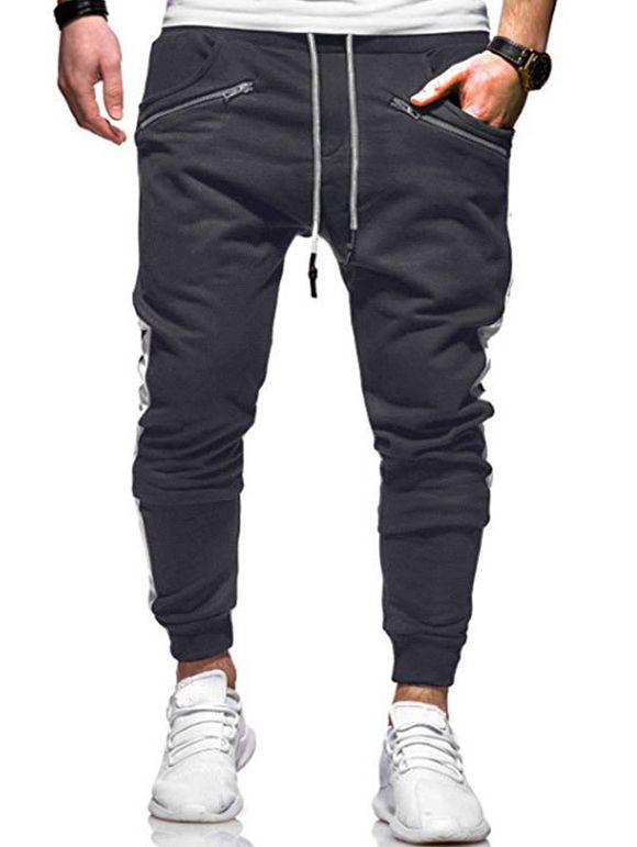 Pantalon de Jogging Zippé à Cordon - Gris Carbone XL