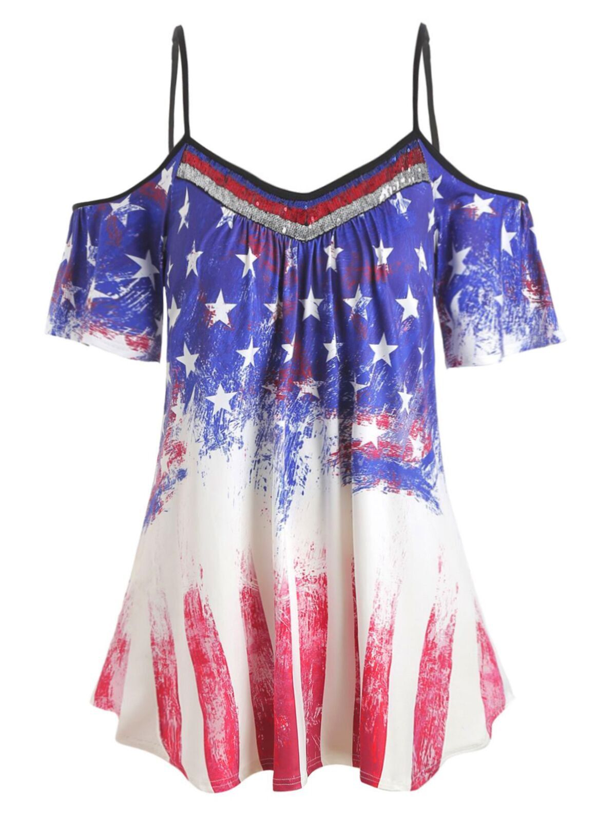 

Plus Size American Flag Print Cold Shoulder T-shirt, White