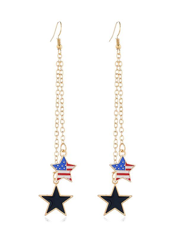 

American Flag Star Long Earrings, Gold