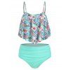 Maillot de Bain Tankini Superposé Plissé Cheval de Mer Imprimé - Turquoise 2XL