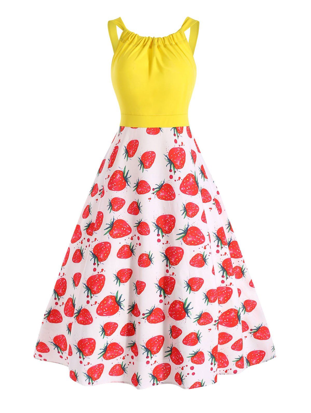 

Strawberry Print Contrast Sleeveless Plus Size Dress, Multi