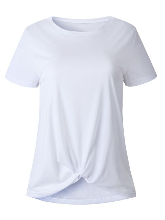 T-shirt Décontracté Tordu en Couleur Unie à Manches Courtes - Blanc XL