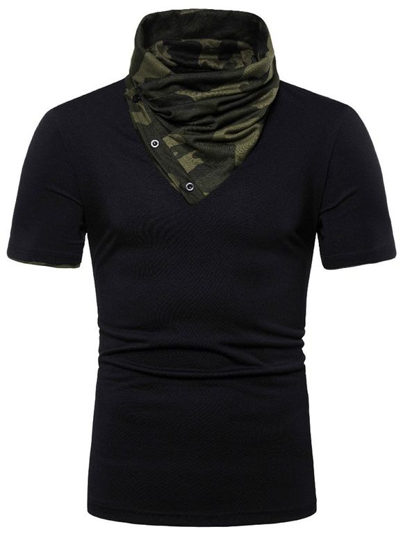 T-shirt Décontracté Camouflage Imprimé à Manches Courtes - Noir XL
