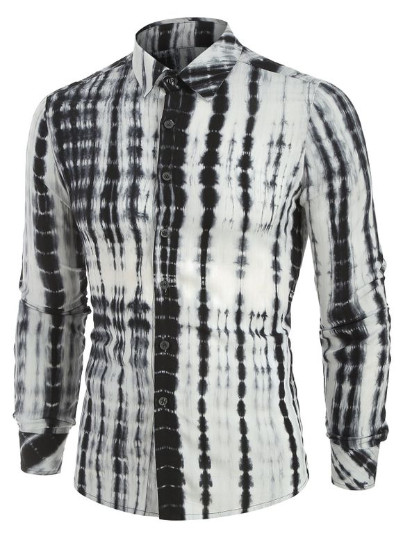 Chemise Boutonnée Teintée Imprimée à Manches Longues - Noir XL