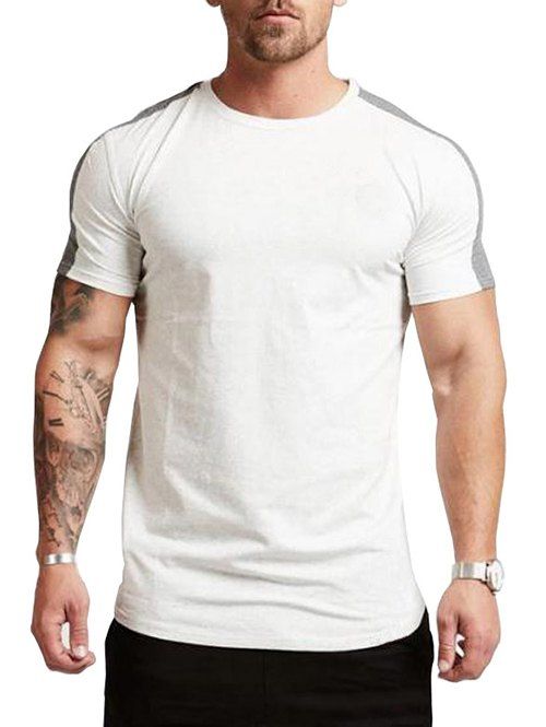 T-shirt Décontracté en Couleur Jointie à Manches Courtes - Blanc 2XL