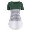 T-shirt Rayé Haut Bas Contrasté de Grande Taille - Vert 6X