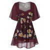 Chemisier Fleuri Jointif Blouse de Grande Taille - Rouge Vineux 3X