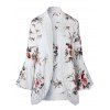 Cardigan Tunique Fleur Panneau au Crochet à Manches Evasées - Blanc 2XL