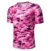 T-shirt Décontracté Camouflage Imprimé à Manches Courtes - Rose 2XL