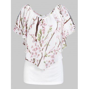 Floral Print Tiered T Shirt, Milk white